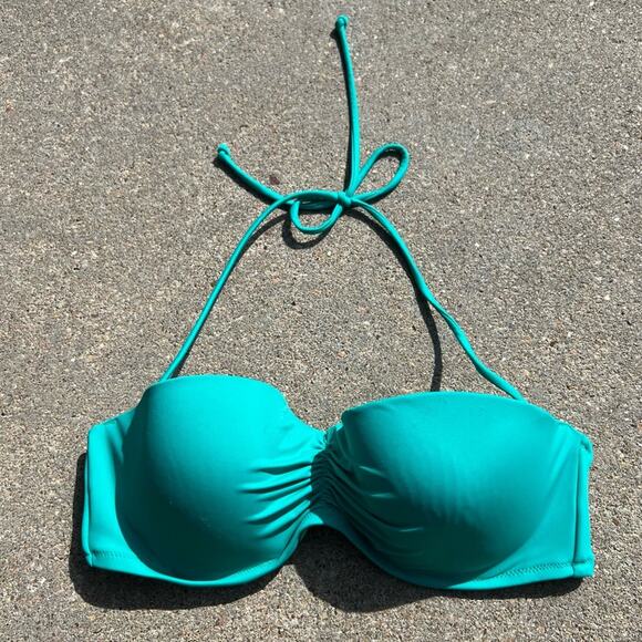Victoria’s Secret 36C teal underwire ruched strapless halter convertible bikini - Picture 1 of 4